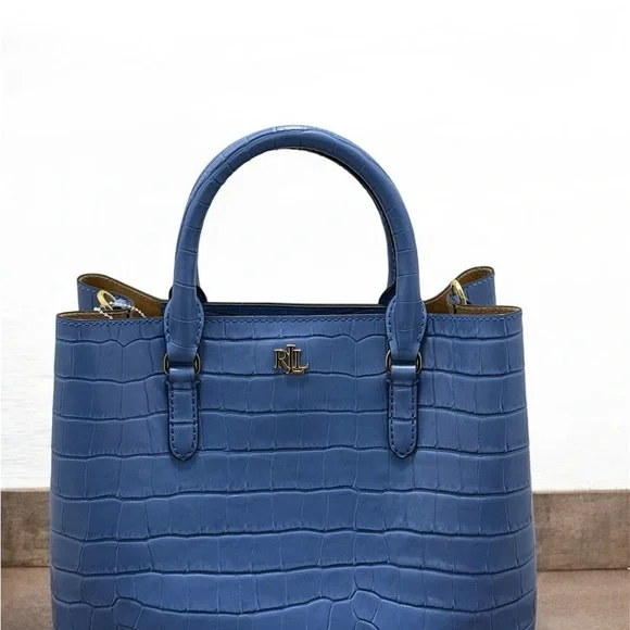 Brand New Ralph Lauren Blue Crocodile Embossed Women's Crossbody Bag - Picture 11 of 13